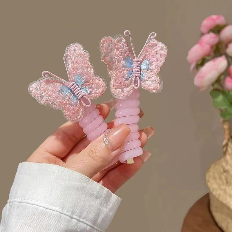 Children's New Embroidered Butterfly Phone Line Hair Ring