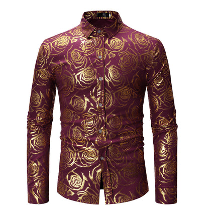 Fashion Floral Printed Men's Casual Long Sleeve Shirt