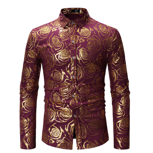 Fashion Floral Printed Men's Casual Long Sleeve Shirt