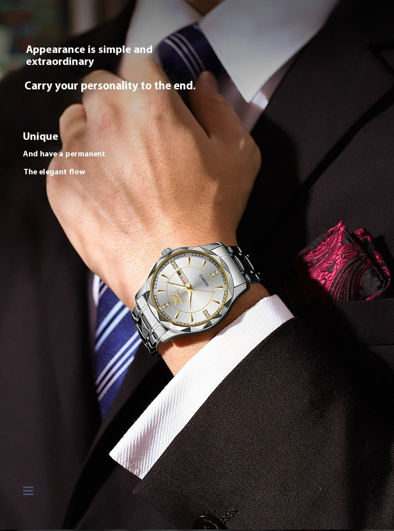 Stainless Steel Double Calendar Waterproof Men's Watch