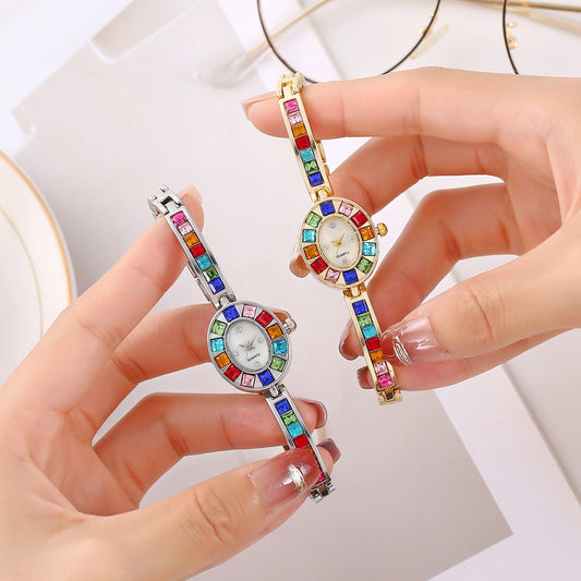 Small Oval Colorful Crystals Watch