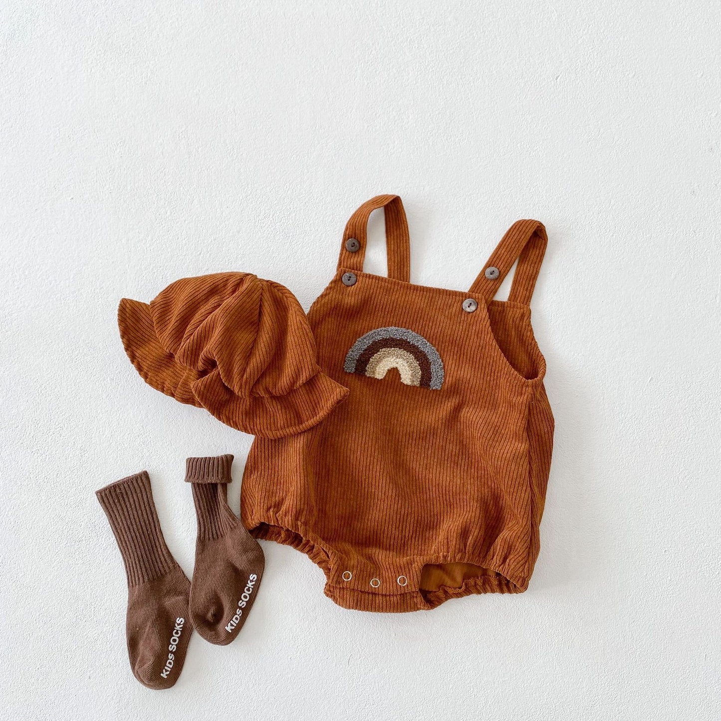Baby Corduroy Rainbow Sling Romper Bag Fart Clothes