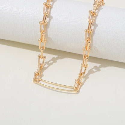 High-grade Retro U-shaped Double-layer Metal Chain Tag Necklace