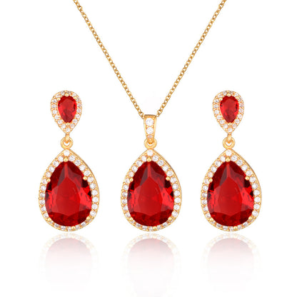 Big Bright Zircon, Water Drops Necklace And Eardrops Suit For Brides