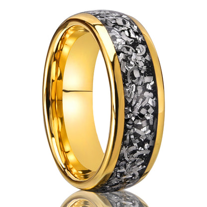 Tungsten Steel Inlaid Meteorite Block Ring