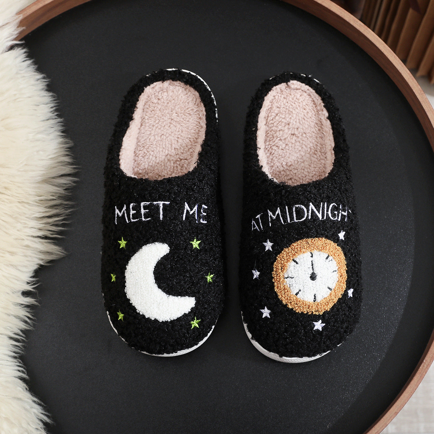 Moon And Clock Print Home Slippers For Women